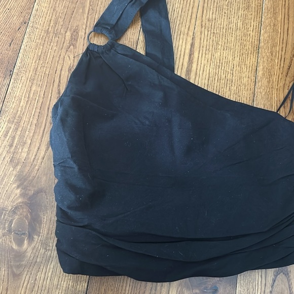 NWOT ZARA one shoulder linen blend crop top black - Picture 5 of 9